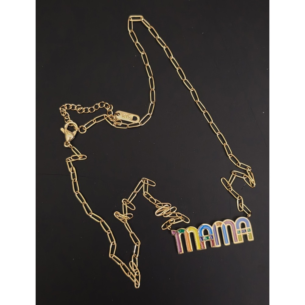Mama Paperclip Link Necklace Gold Plated Stainless Steel Size 18" & 2" Extender